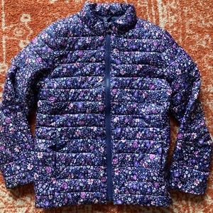 Land’s End Girls purple floral Primaloft insulated puffer jacket size small 8